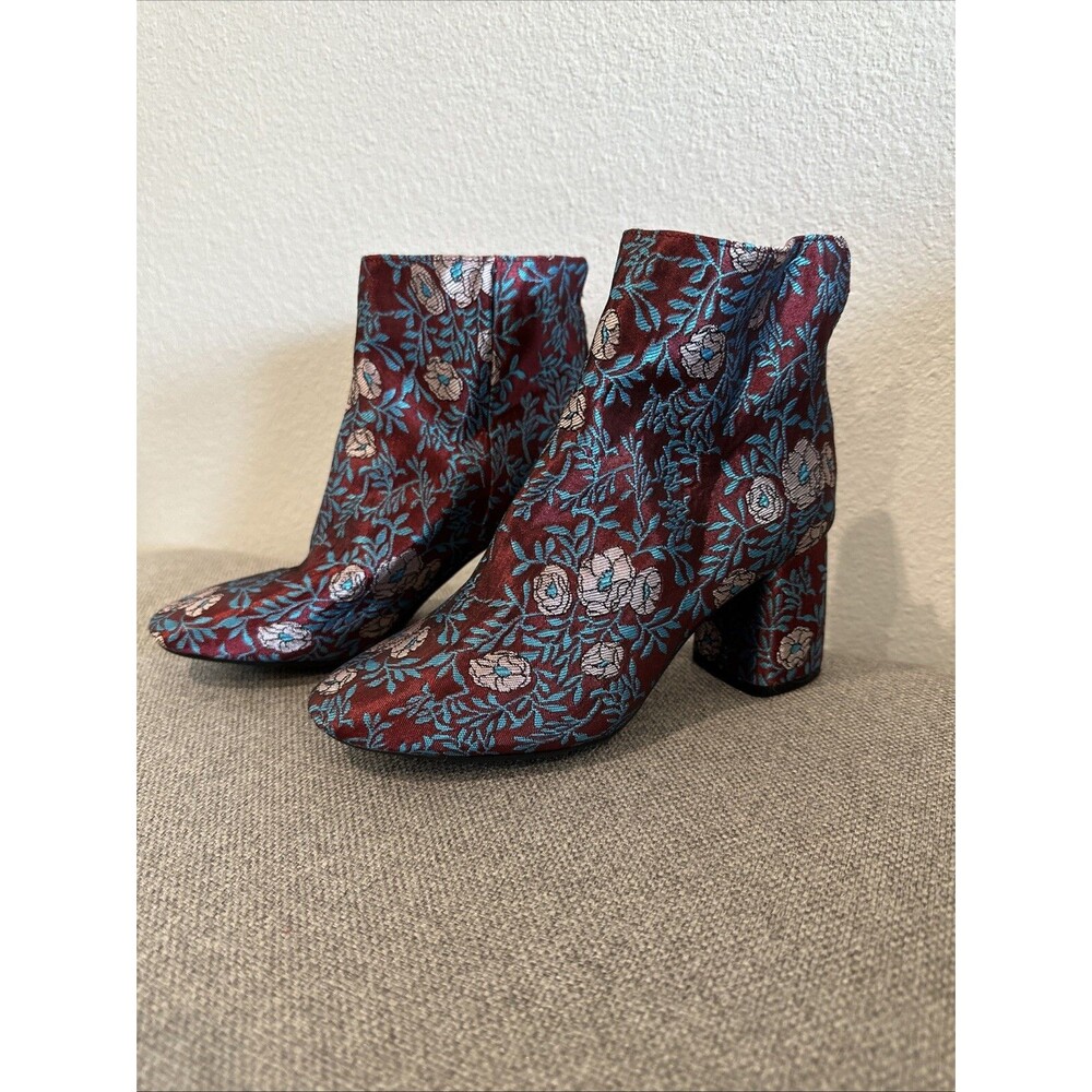 Gianni Bini Women Ankle Boots 5.5M Shoes Fabric Floral Boho Blue Red New